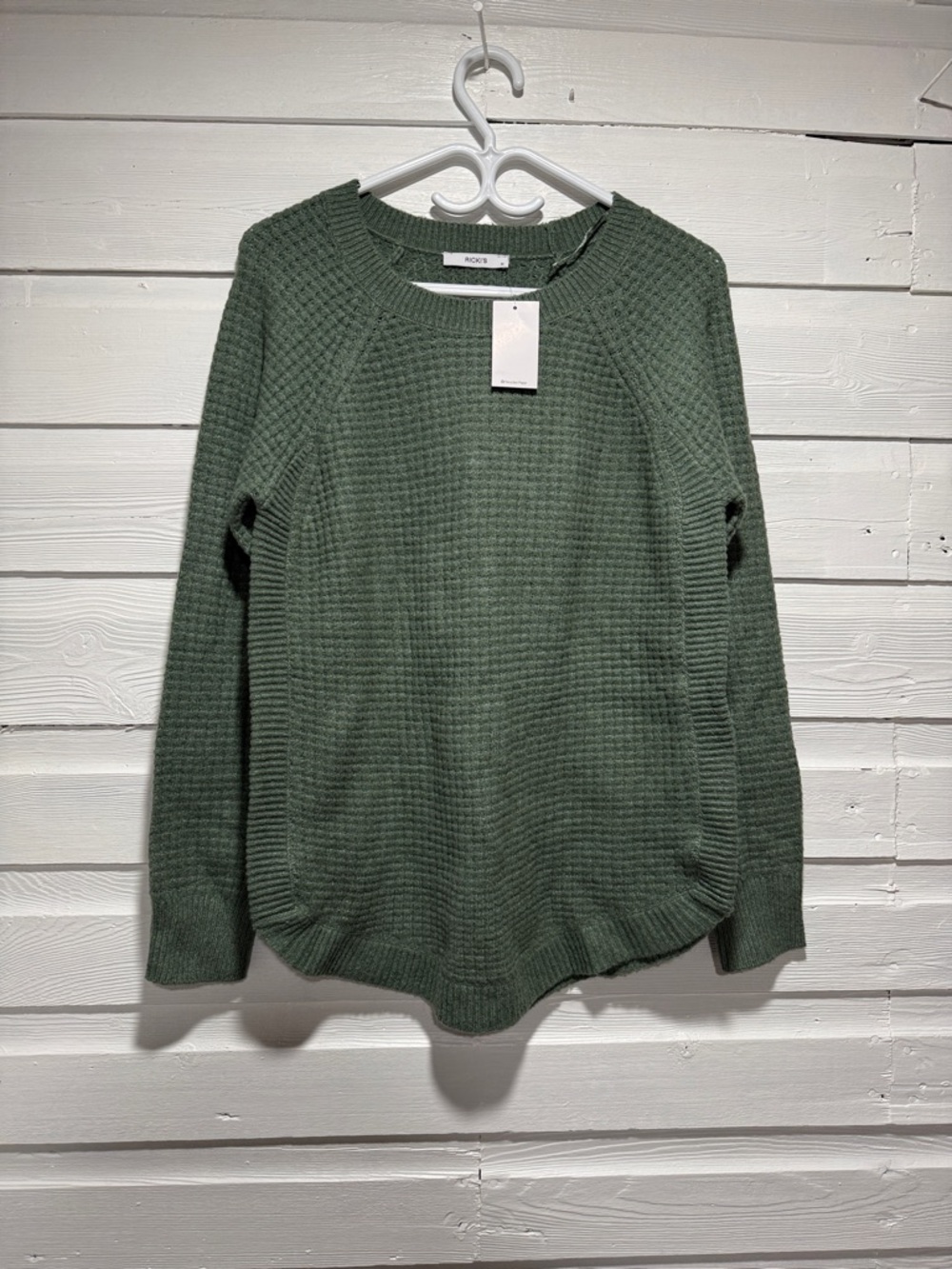 Waffle Knit Crewneck Sweater - Sage Green